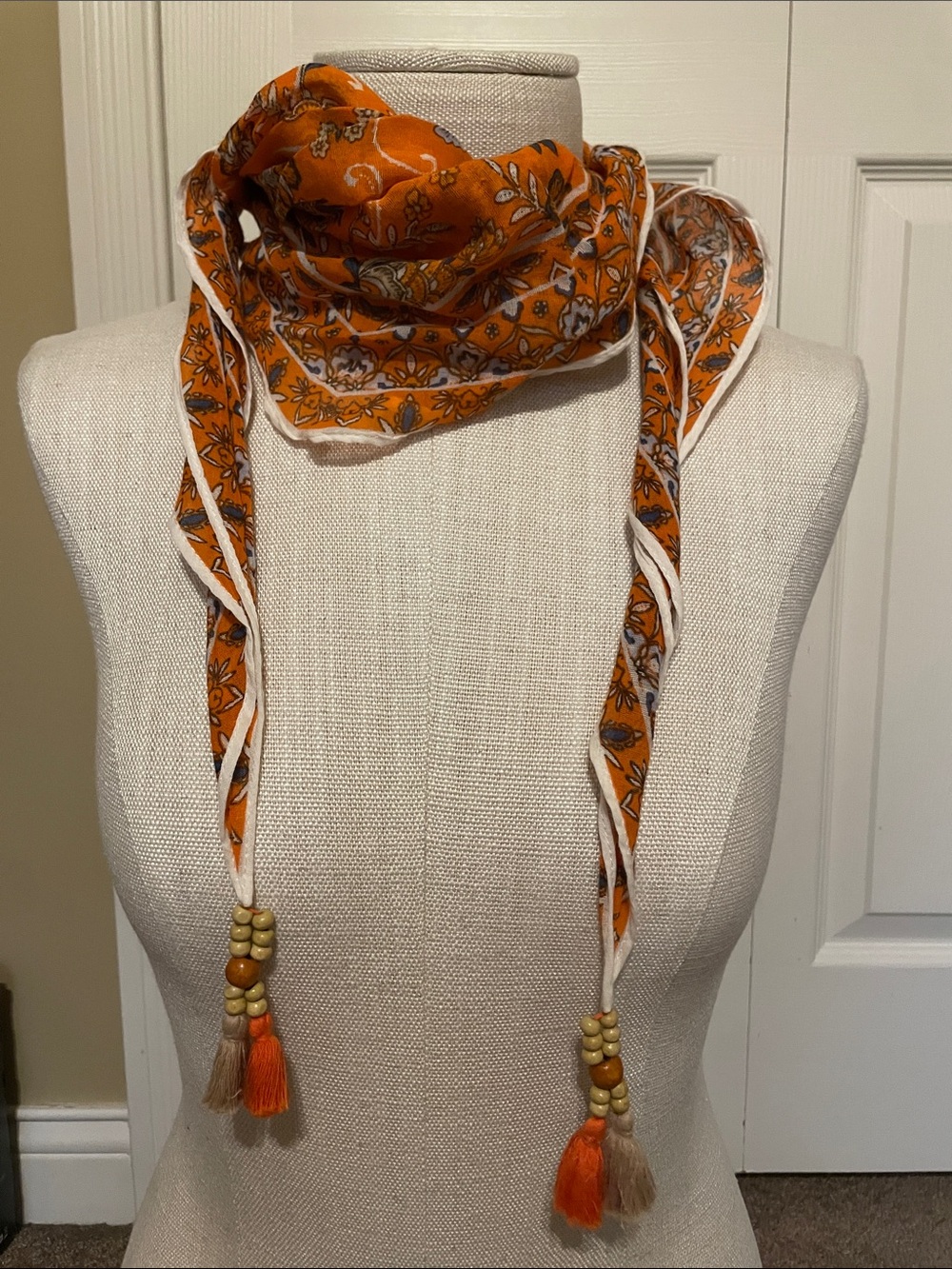 J. Jill Orange Floral Tassel Scarf Necklace